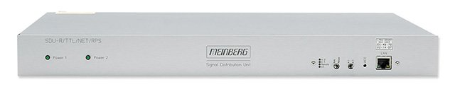 The SDU-R is a distribution unit for providing sine signals with low additive phase noise, TTL output signals via BNC sockets or fibre optic signals via F-ST connections.